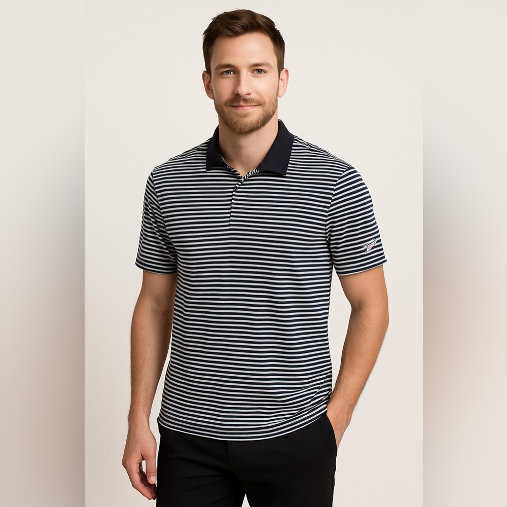 Nike Dri-Fit Striped Polo Shirt Men’s Small | Black‎ White Blue Performance Golf